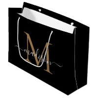 Monograma Elegante Preto Dourado Nome em Letra Ele