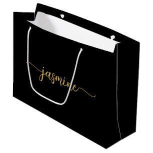 Sacola Para Presentes Grande Monograma Feminino Simples Minimalista Preto Doura