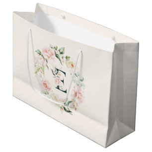 Sacola Para Presentes Grande Monograma floral de rosas de páscoa E