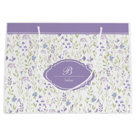 Sacola Para Presentes Grande Monograma Floral Púrpura Personalizado