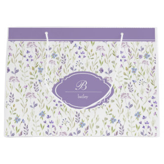 Sacola Para Presentes Grande Monograma Floral Púrpura Personalizado