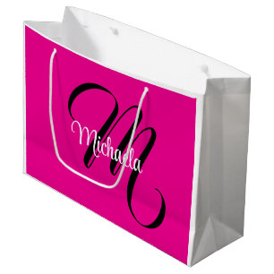 Sacola Para Presentes Grande Monograma inicial minimalista moderno nome rosa qu
