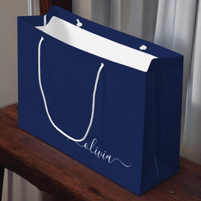 Sacola Para Presentes Grande Monograma marinho Azul e Branco Moderno (Criador carregado)