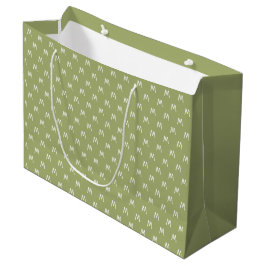 Sacola Para Presentes Grande Monograma Minimalista Verde e Branco