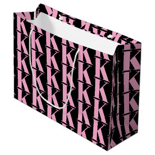 Sacola Para Presentes Grande Monograma mínimo moderno preto e rosa