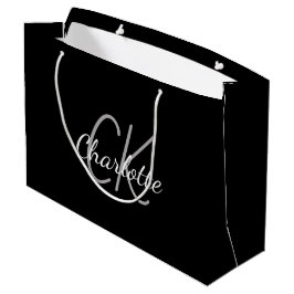 Sacola Para Presentes Grande Monograma moderno elegante nome preto branco