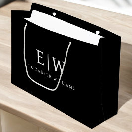 Sacola Para Presentes Grande Monograma Moderno Minimalista Preto e Branco