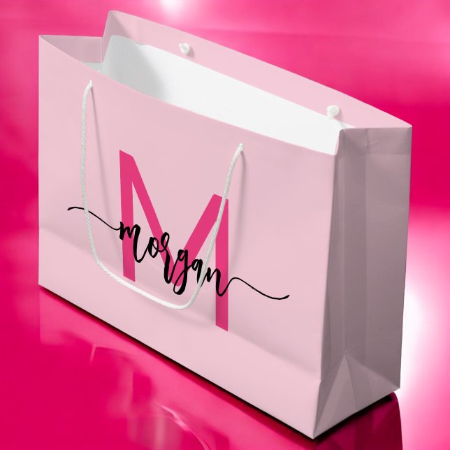 Sacola Para Presentes Grande Monograma Na moda Moderno Rosa Quente (Criador carregado)