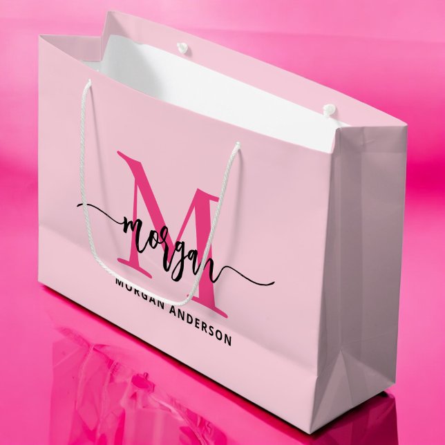 Sacola Para Presentes Grande Monograma Na moda Moderno Rosa Quente (Criador carregado)