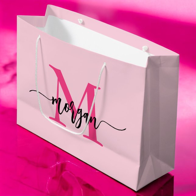 Sacola Para Presentes Grande Monograma Na moda Moderno Rosa Quente (Criador carregado)