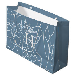 Sacola Para Presentes Grande Monograma Nome Flor Silvestre Moderna Azul