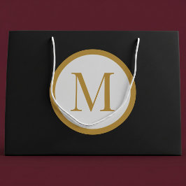 Sacola Para Presentes Grande Monograma Personalizado de Centro Preto e Dourado