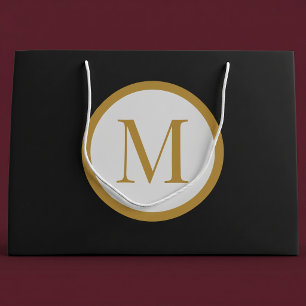 Sacola Para Presentes Grande Monograma Personalizado de Centro Preto e Dourado