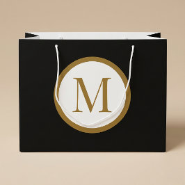 Sacola Para Presentes Grande Monograma Personalizado de Centro Preto e Dourado