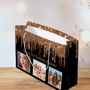Sacola Para Presentes Grande Monograma personalizado de fotografia com ouro pre