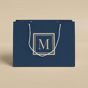 Sacola Para Presentes Grande Monograma Personalizado em Azul e Baunilha com Mol