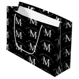 Sacola Para Presentes Grande Monograma Preto de Natal Personalizado