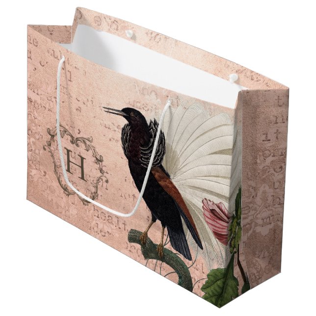 Sacola Para Presentes Grande Monograma rosa elegante (Frente inclinada)