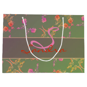 Sacola Para Presentes Grande Monograma Rosa Heart and Purple Moss