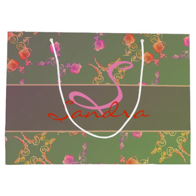 Sacola Para Presentes Grande Monograma Rosa Heart and Purple Moss (Verso)