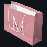Sacola Para Presentes Grande Monograma Rosa Rosa Menina Cinza Elegante Nome em<br><div class="desc">Monograma Elegante Rosa Blush Cinza Elegante Saco de Presente Grande com Nome em Letra de Forma</div>