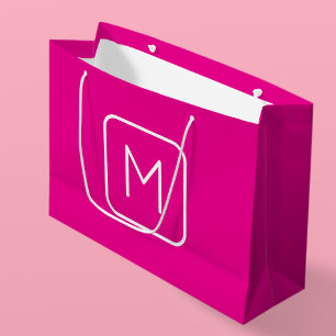 Sacola Para Presentes Grande Monograma Simples e Moderno Inicial Rosa e Branc