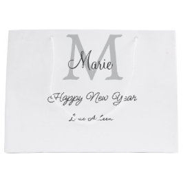 Sacola Para Presentes Grande monograma simples minimalista feliz ano novo nome 