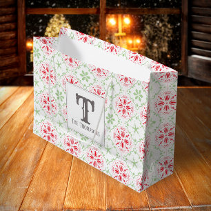 Sacola Para Presentes Grande Monograma Verde Vermelho de Natal Monograma Floco 