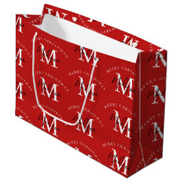 Sacola Para Presentes Grande Monograma Vermelho de Feliz Natal Personalizado