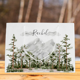 Sacola Para Presentes Grande Monogramas Aquarela Montanha e Floresta