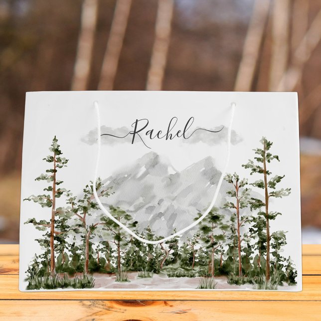 Sacola Para Presentes Grande Monogramas Aquarela Montanha e Floresta (In situ)