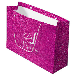 Sacola Para Presentes Grande Monogramas Garotas Cor-de-Luminosidade Rosa Bonito