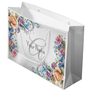 Sacola Para Presentes Grande Monogramname Party Colorful Floral Elegant Modern