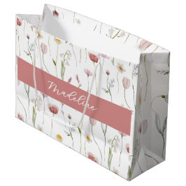 Sacola Para Presentes Grande Monomograma de Nome de Aquarela de Flor Silvestre 