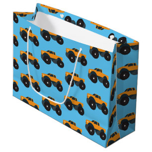 Sacola Para Presentes Grande Monster Truck Vehicle Orange Blue