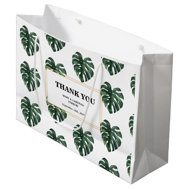 Sacola Para Presentes Grande Monstera Obrigada Casamento (Frente inclinada)