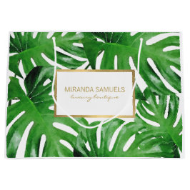 Sacola Para Presentes Grande Monstera Tropical de Aquarela Deixa Personalizada