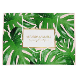 Sacola Para Presentes Grande Monstera Tropical de Aquarela Deixa-se rosa