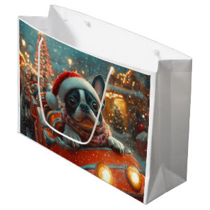 Sacola Para Presentes Grande Montanha-russa de cachorro Boston Terrier no Natal