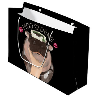 Sacola Para Presentes Grande Moo Deng, um hipopótamo da Tailândia, é famoso.