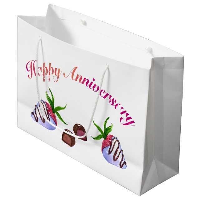 Sacola Para Presentes Grande Morangos Cobertos com Chocolate de Aniversário (Frente inclinada)