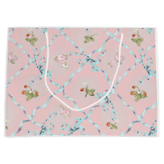 Sacola Para Presentes Grande Morangos Frisos-Frisos-Frisos-Rosa-Rosa-Frisada