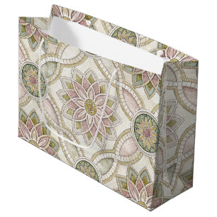 Sacola Para Presentes Grande Mosaico Floral Opalescente Pastel - Mandala