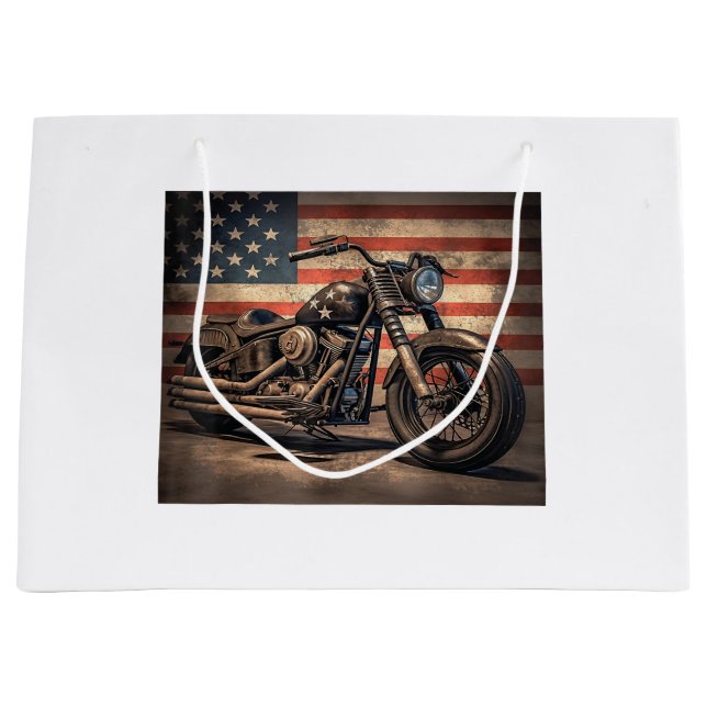 Sacola Para Presentes Grande Motorcycle USA Flag Biker (Frente)