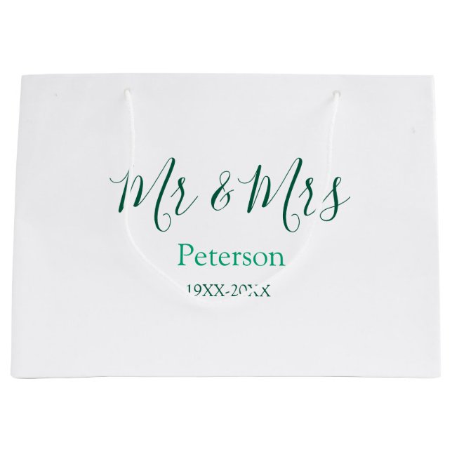 Sacola Para Presentes Grande Mr & Mrs last name married year wedding engagement (Frente)
