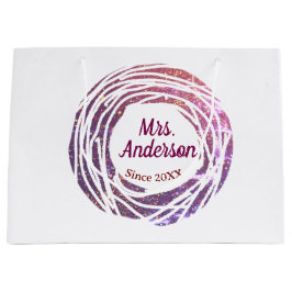 Sacola Para Presentes Grande Mrs name pink mauve border since year wedding brid