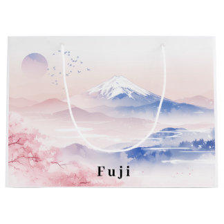Sacola Para Presentes Grande Mt. Fuji & Cherry Blossoms Elegant