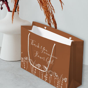 Sacola Para Presentes Grande Muito Obrigado, Marrom Burnt Wildflower Sketch Per