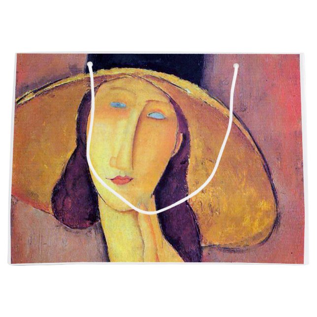 Sacola Para Presentes Grande Mulher com chapéu grande, Modigliani (Frente)