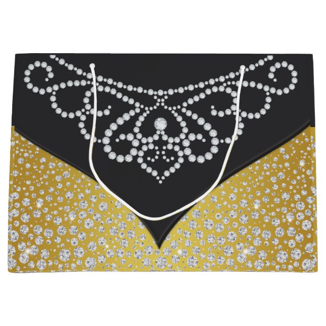 Sacola Para Presentes Grande Mulheres Douradas de Diamantes Elegantes (Frente)